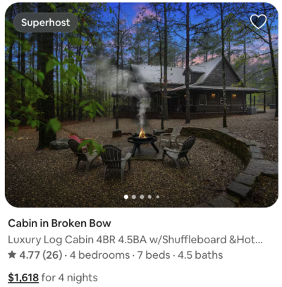 Broken Bow Airbnb Superhost Example