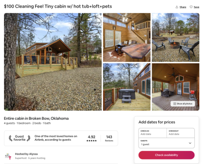 Broken Bow Airbnb Guest Favorite Example