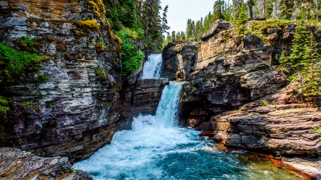 Turquoise water at St. Mary Falls in Glacier National Park